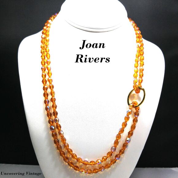 Joan Rivers Czech Glass Beaded Necklace, Gold Plated Enhancer, 45 Inch, 1990s - Picture 1 of 9